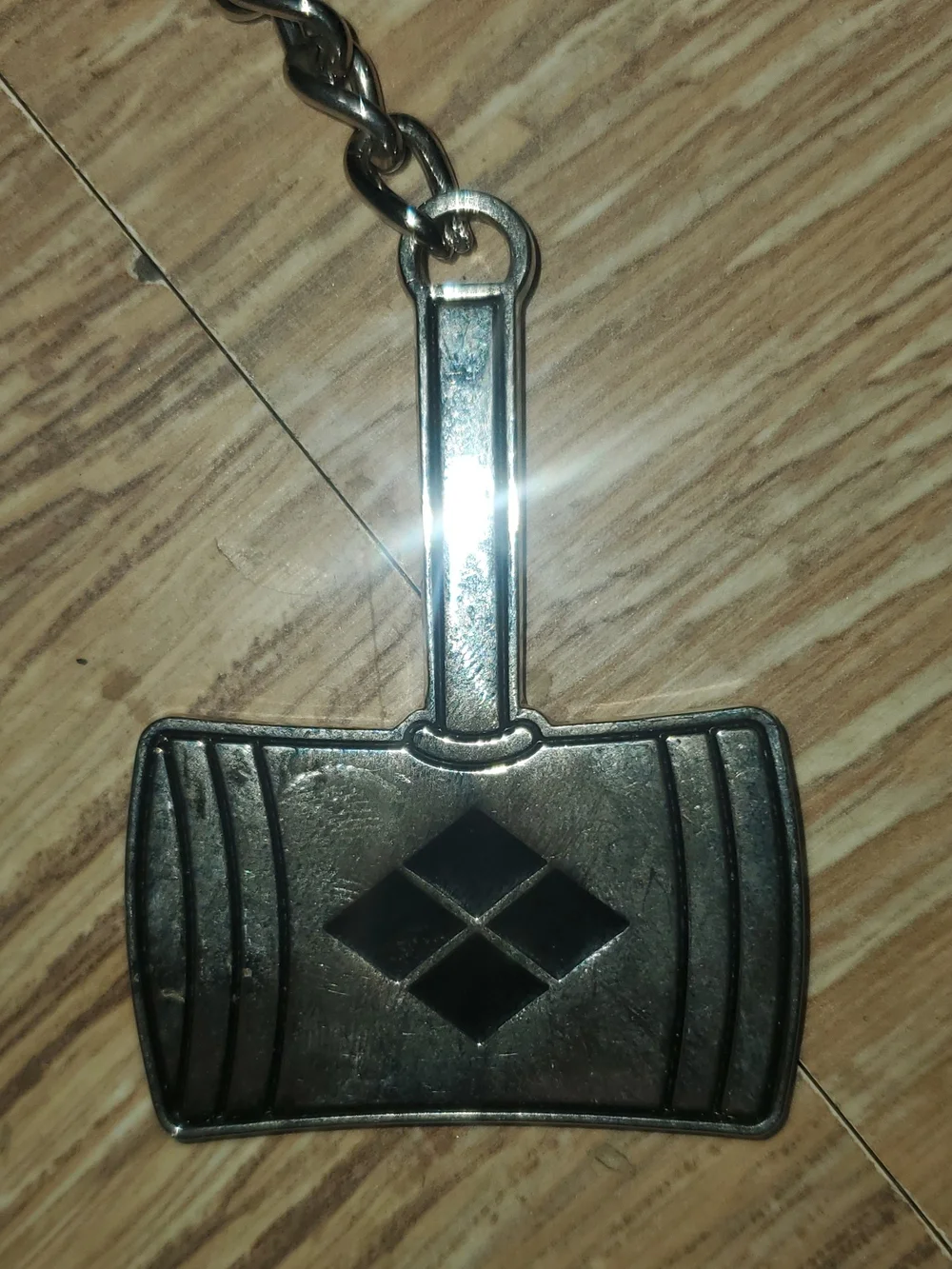 Silver Harley Quinn Hammer  Keychain in Gunmetal